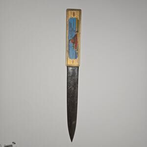 Vintage Art Deco Enamel Letter Opener Decorative Brass Handle w/ Inlaid Artwork